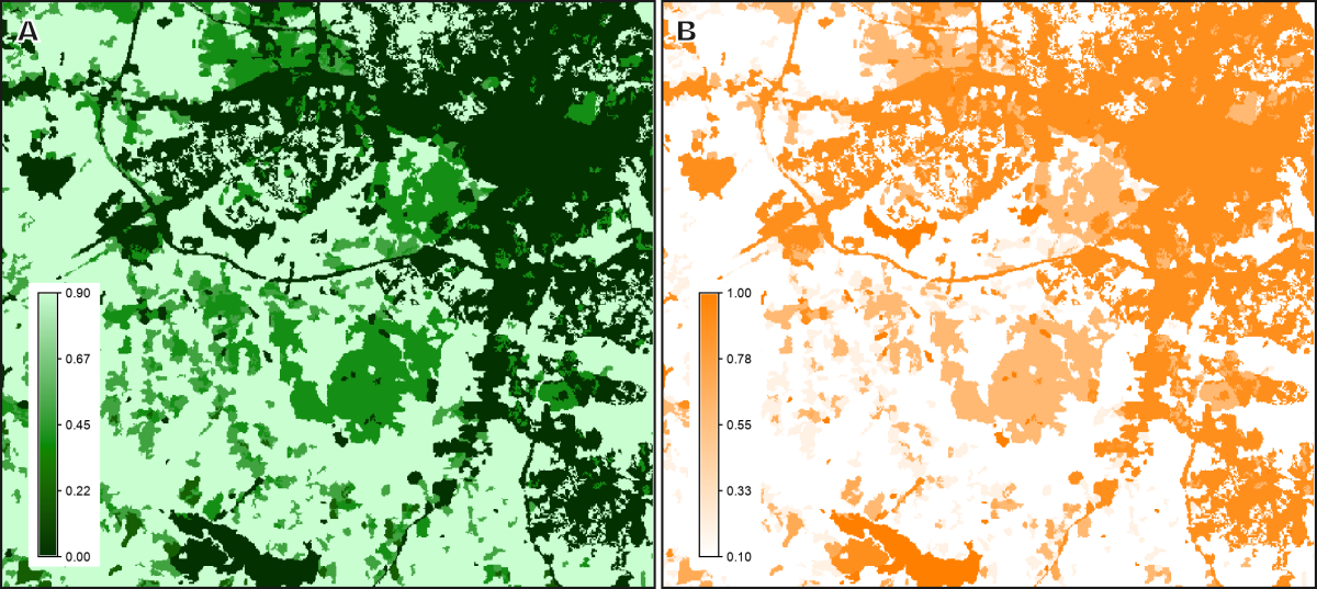 Example output maps of r.recode.attr